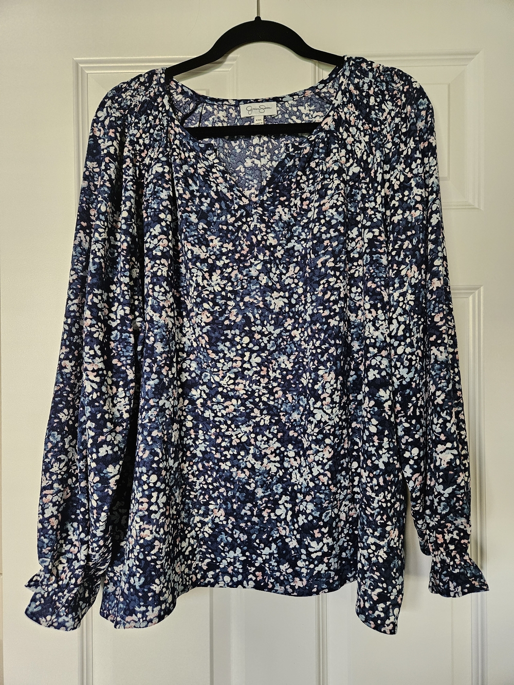 Jessica Simpson Navy Floral Peasant Blouse